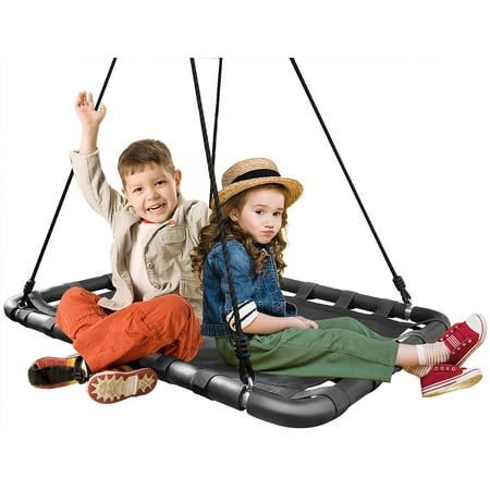 Sorbus Black Fabric Platform Mat Swing for Kids – Indoor/Outdoor Fun, 220 lb Capacity