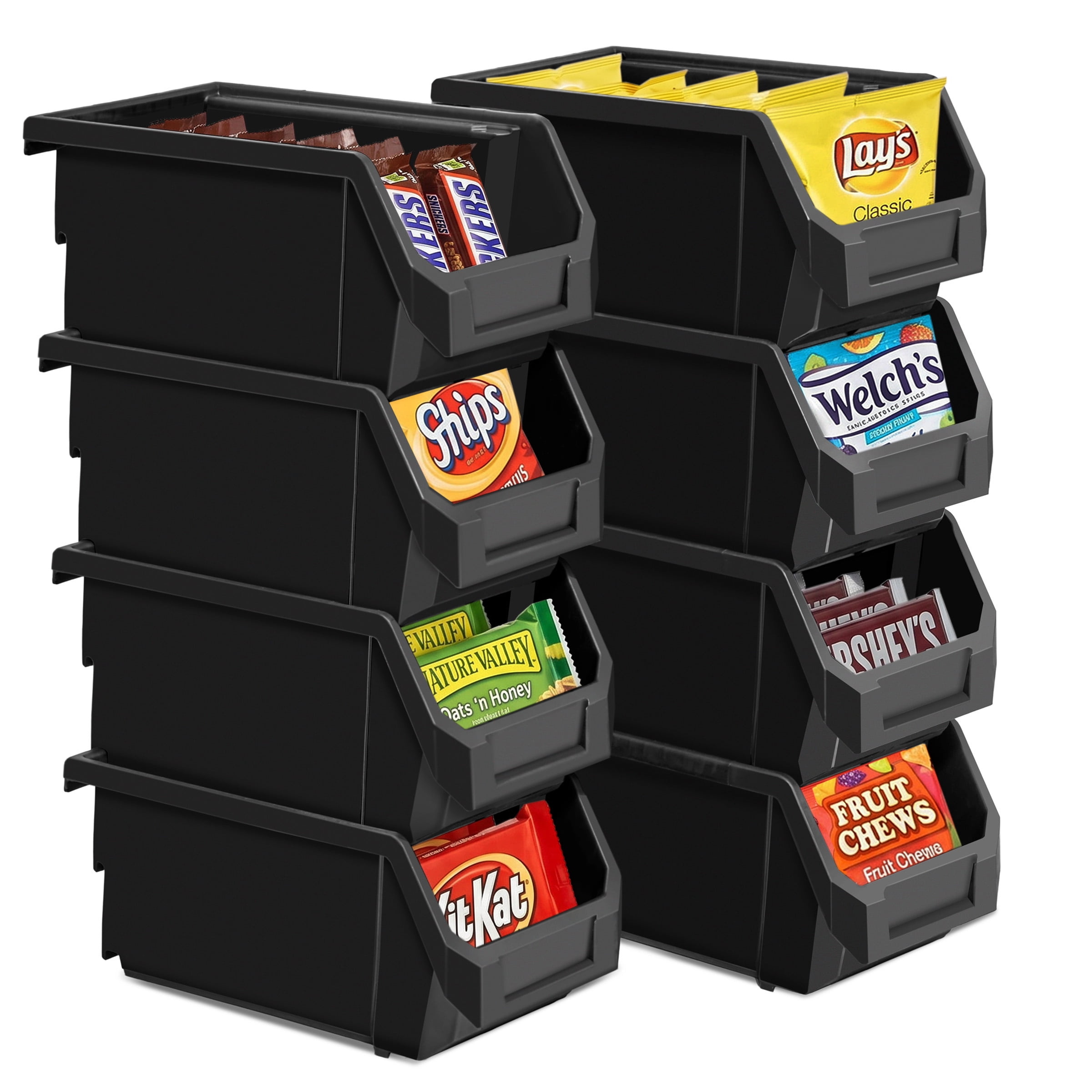 Sorbus Black Stackable Storage Bins 8-Pack, Open Front Organizers for Pantry, Closet, and Office