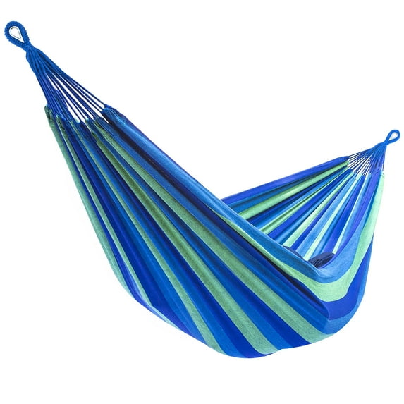 Sorbus Brazilian Double Hammock, Extra-Long Two Person Portable Hammock Bed for Any Indoor or Outdoor Spaces, (Green/Blue Stripes)