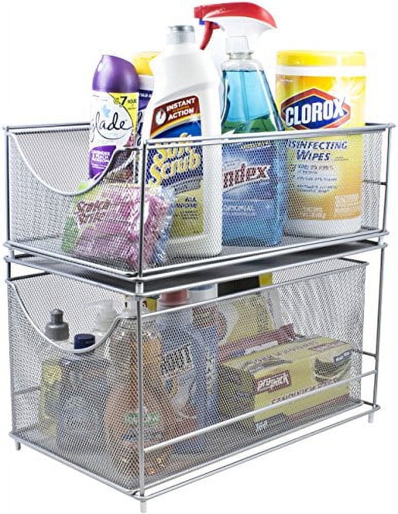 Sorbus 2-Tier Mesh Drawer Organizer with Pull Out Drawers, Silver