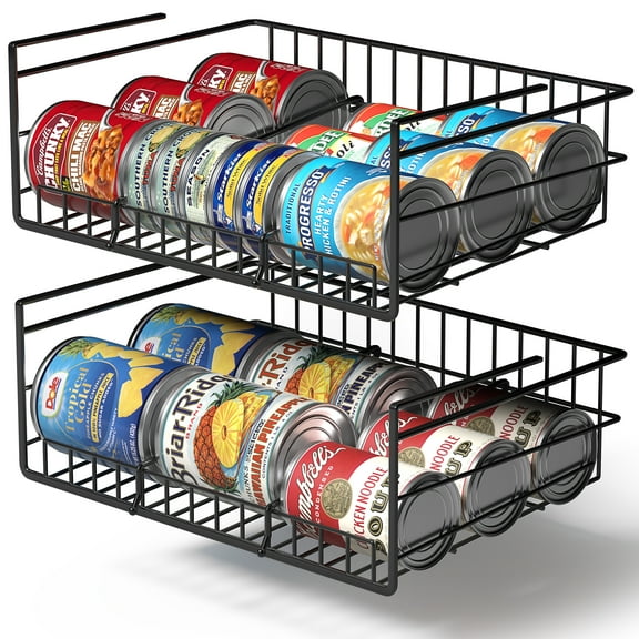 Sorbus Can Organizer Rack – Under Cabinet Storage Shelf with Divider for Canned Goods, Pantry & Kitchen Organization, Black (2 pack)