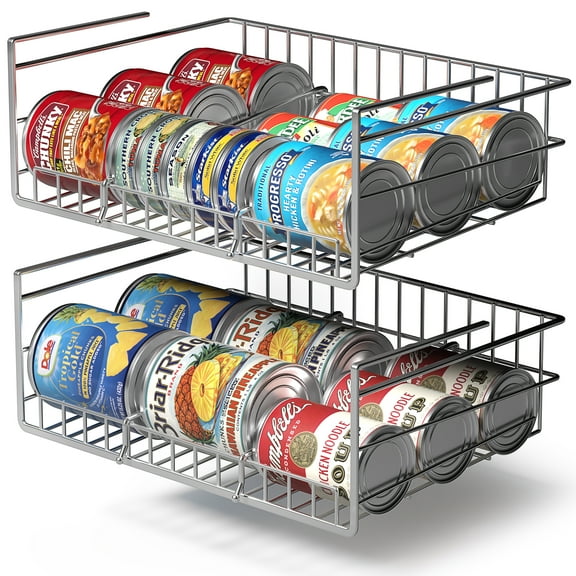 Sorbus Can Organizer Rack – Under Cabinet Storage Shelf with Divider for Canned Goods, Pantry & Kitchen Organization, Silver (2 pack)