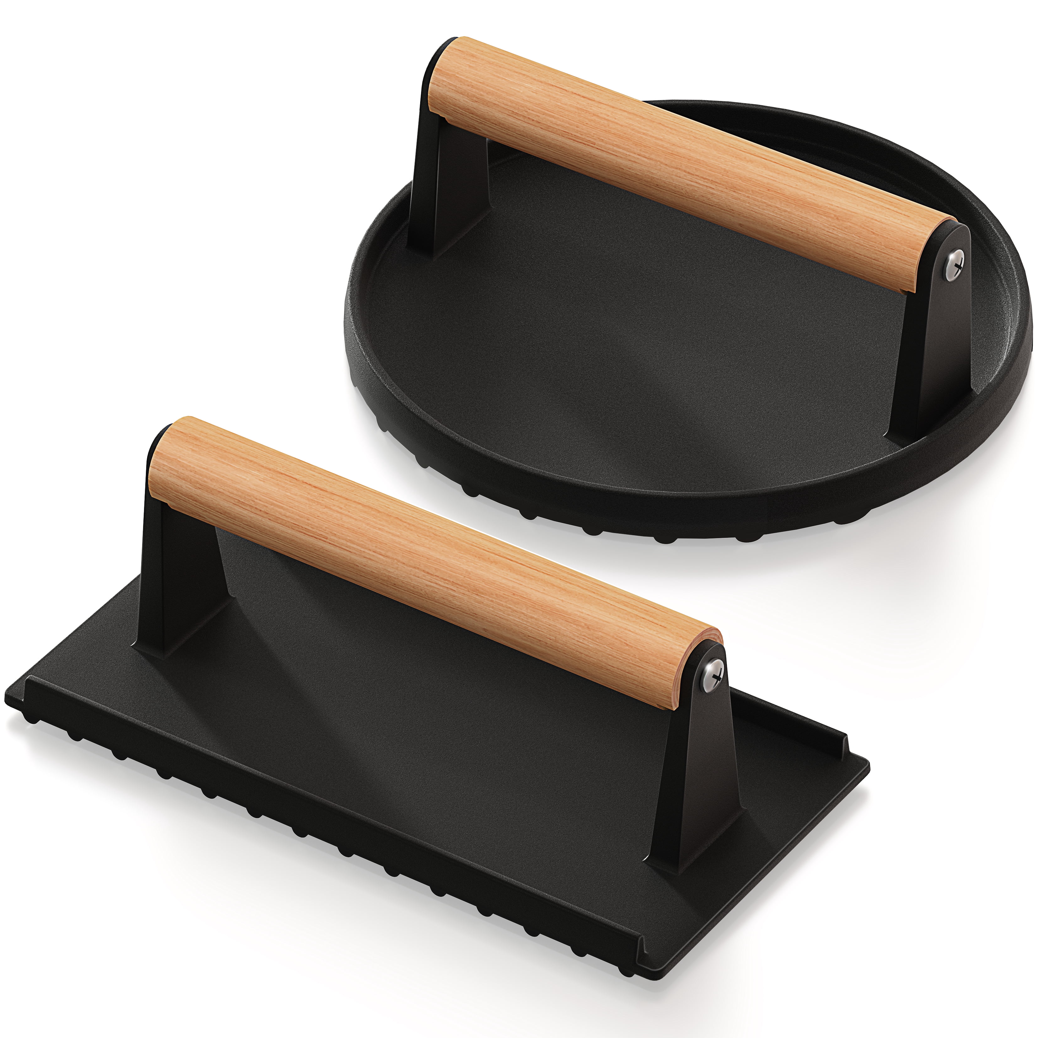 Sorbus Cast Iron Burger Press Set with Wood Handles, Round 7-Inch and Rectangle Press