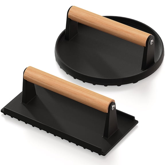 Sorbus Cast Iron Smash Burger Press Kit, 7-Inch Round & 8 x 4-Inch Rectangle Grill Press Set