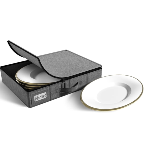 Sorbus China Storage Containers with Lid – Dinnerware Organizer for Platter Storage, Holds Service for 12, Felt Protectors Included, Gray