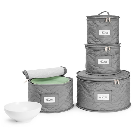 Sorbus China Storage Containers - Quilted Dish Storage Containers for Organizing, Moving Supplies, Party - 4 Stackable Plate Carrier Set for Dinnerware, Plate Organizer with Felt Plate Protector