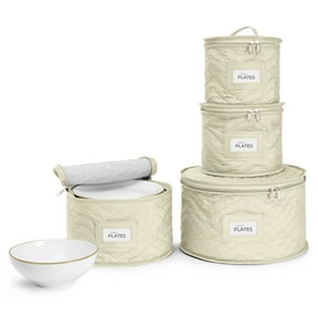 Sorbus China Storage Containers - Quilted Dish Storage Containers for Organizing, Moving Supplies, Party - 4 Stackable Plate Carrier Set for Dinnerware, Plate Organizer with Felt Plate Protector