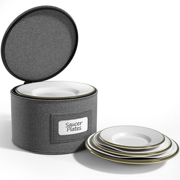 Sorbus China Storage Containers with Lid – Dinnerware Organizer for Saucer Plates, Holds Service for 12, Includes Felt Protectors, Gray