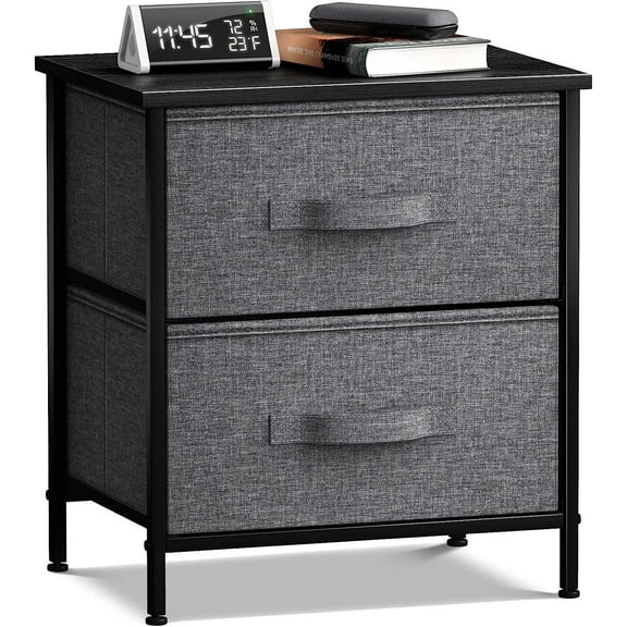 Sorbus Classic 2 Drawers Nightstand with Steel Frame and Wood Top in Black