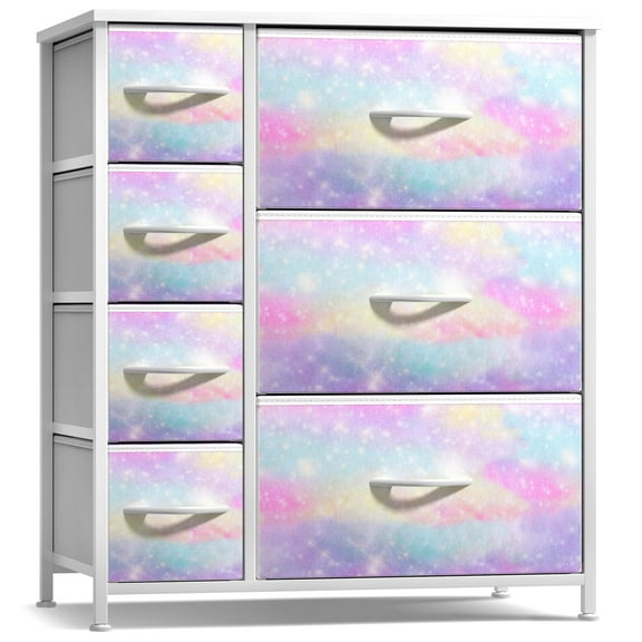 Sorbus Classic 7 Drawer Dresser for Kids Bedroom, Tie-Dye Rainbow Sparkle