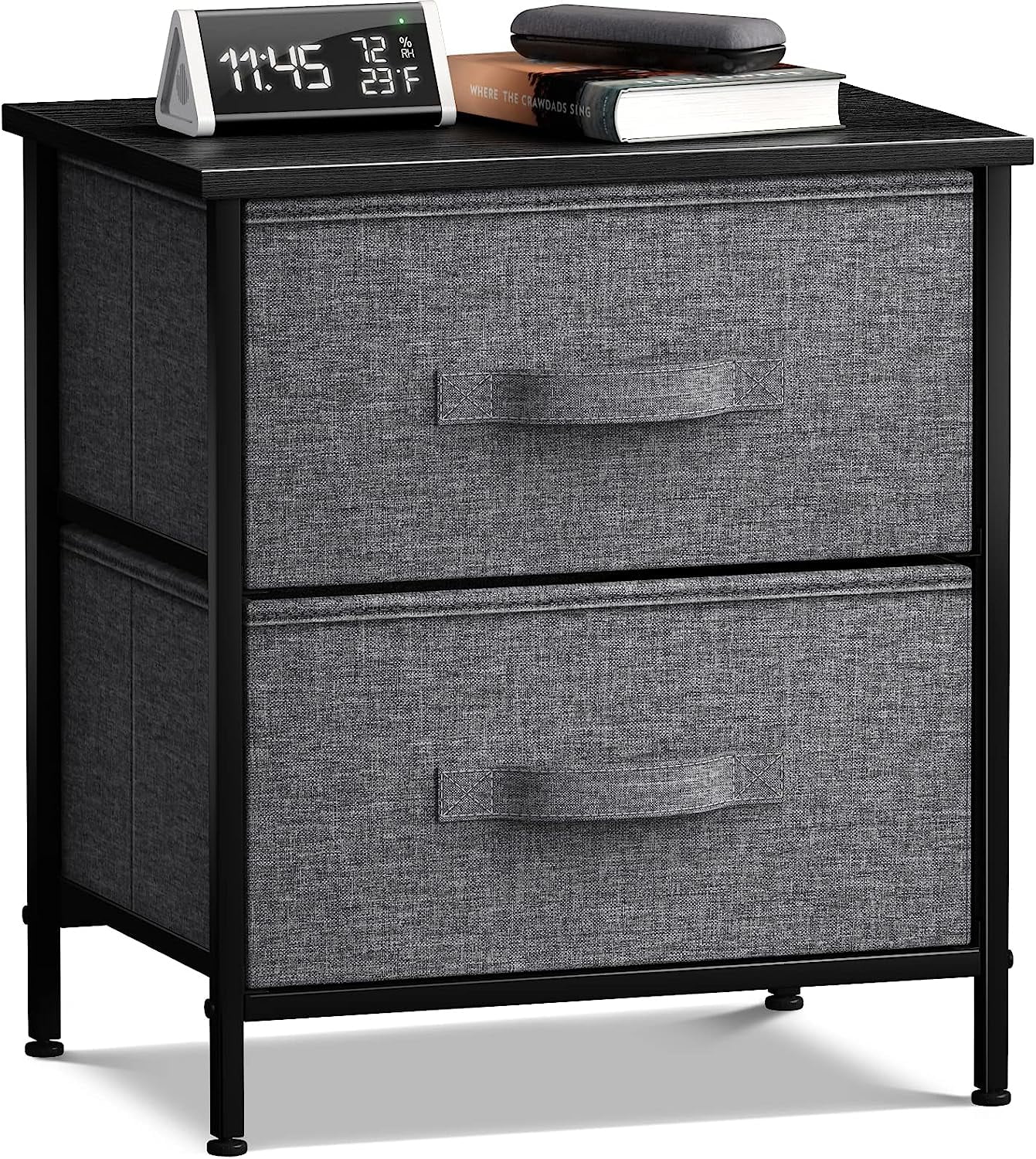 Caroline Modern Black Metal 2-Drawer Nightstand