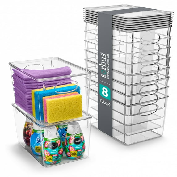 Sorbus Cleaning Supplies Clear Storage Containers with Lids for Organizing Under the Sink Bathroom Essentials Bins - 8 Pk