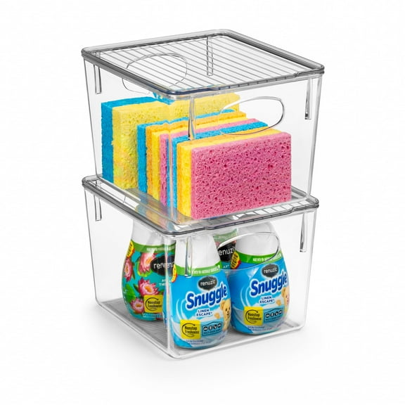 Sorbus Cleaning Supplies Clear Storage Containers with Lids for Organizing Under the Sink Bathroom Essentials Bins , Medium- 2Pk