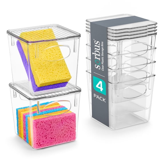 Sorbus Cleaning Supplies Clear Storage Containers with Lids for Organizing Under the Sink Bathroom Essentials Bins , Small- 4 Pk