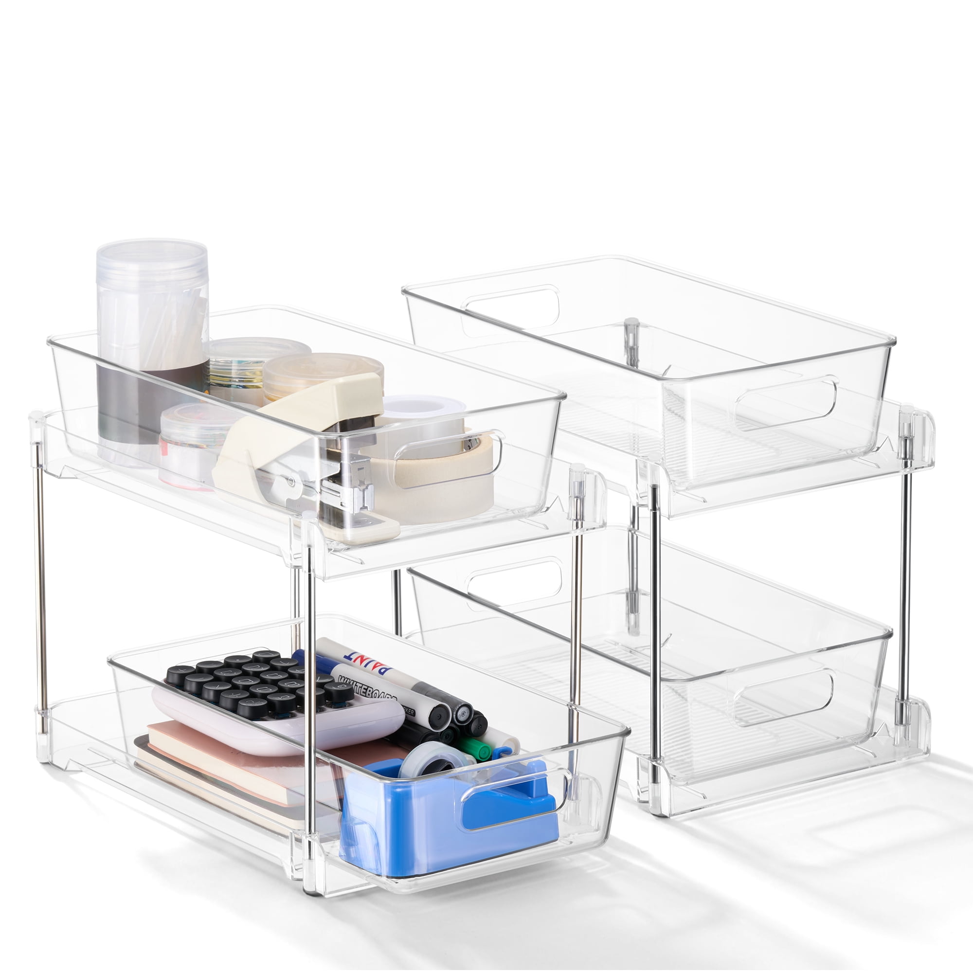 Sorbus Clear 2-Tier Pull-Out Desk Organizer, 2 Pack, Storage Drawers for Office Cabinets