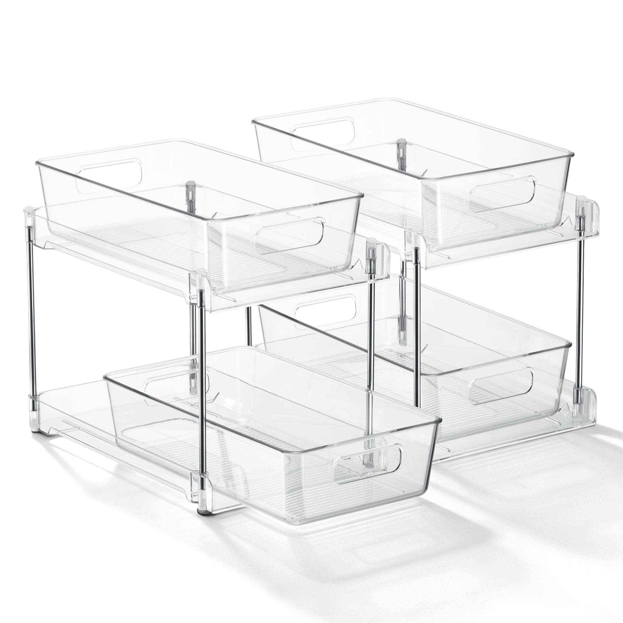 Sorbus Clear 2-Tier Pull-Out Organizer Set, 2-Pack Storage Drawers for Makeup and Skincare