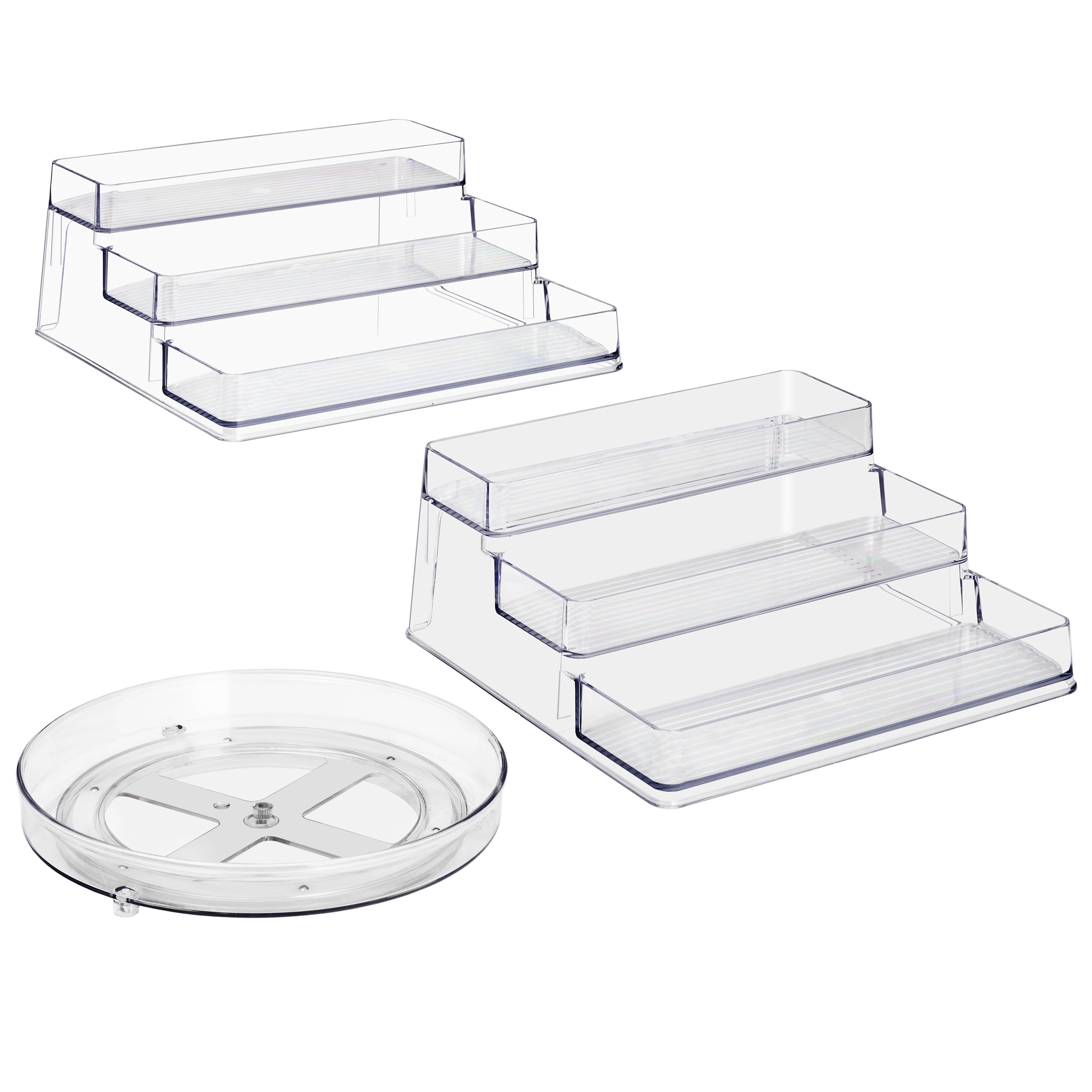 Sorbus Clear Acrylic 3 Tier Spice Rack Set, 2 Pack with 9" Lazy Susan, Kitchen Pantry Storage