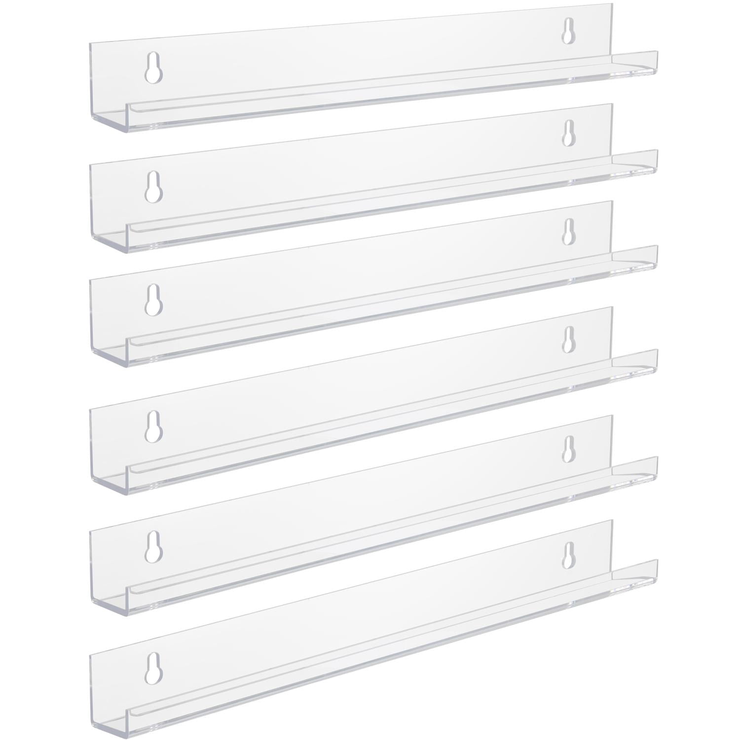 Sorbus Clear Acrylic Floating Wall Shelves 6 Pack, 15" Storage Shelves for Home Organization