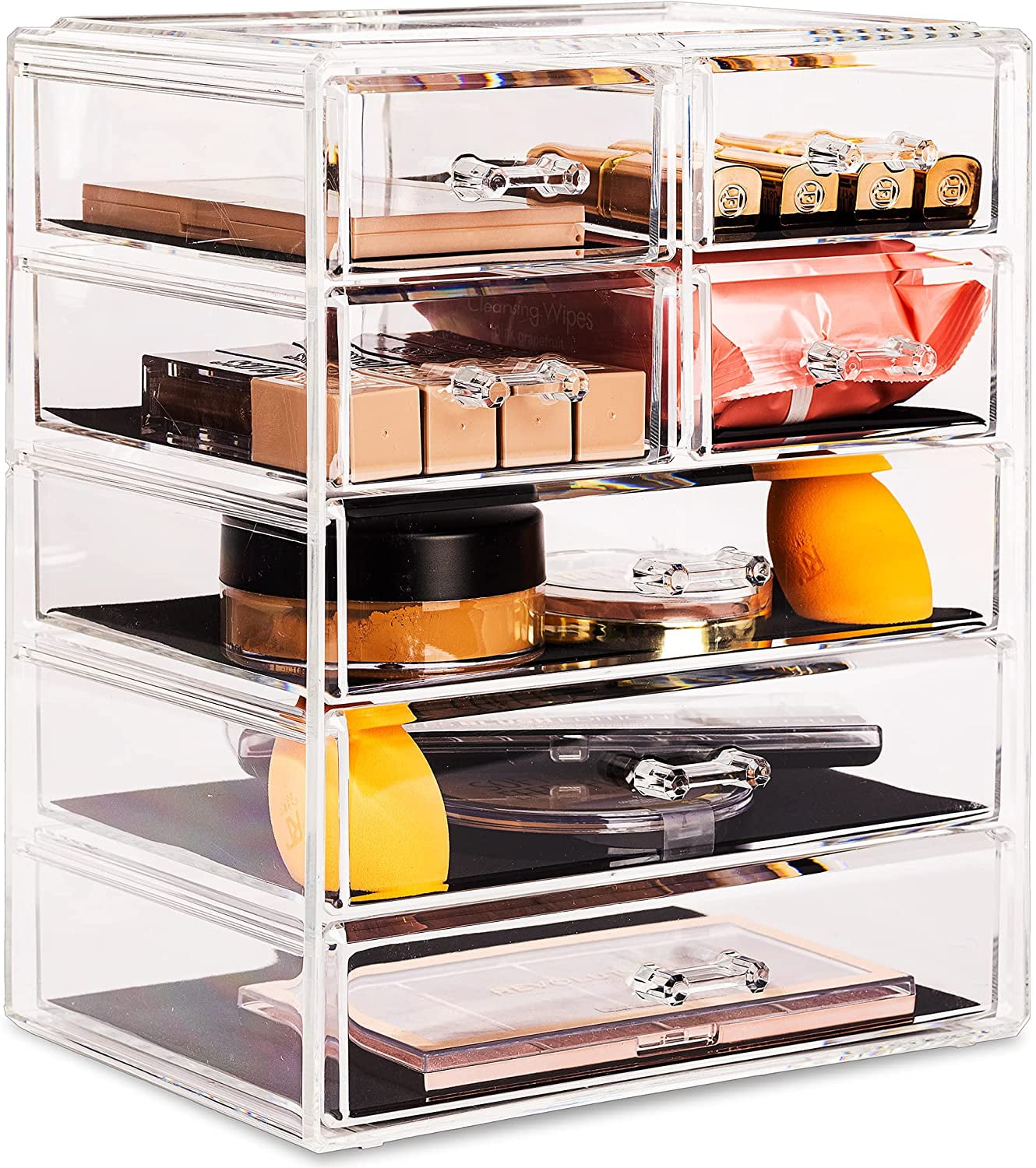 Clear Acrylic 6-Drawer Vanity Organizer with Geometric Design