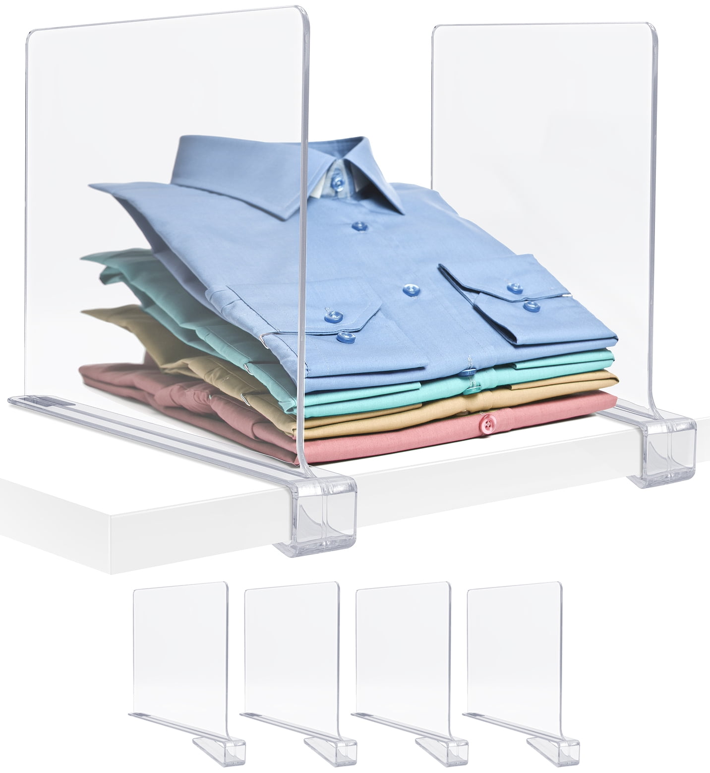 Sorbus Clear Acrylic Shelf Dividers for Closets and Cabinets, Clothes & Linen Organizer, 4-Pack