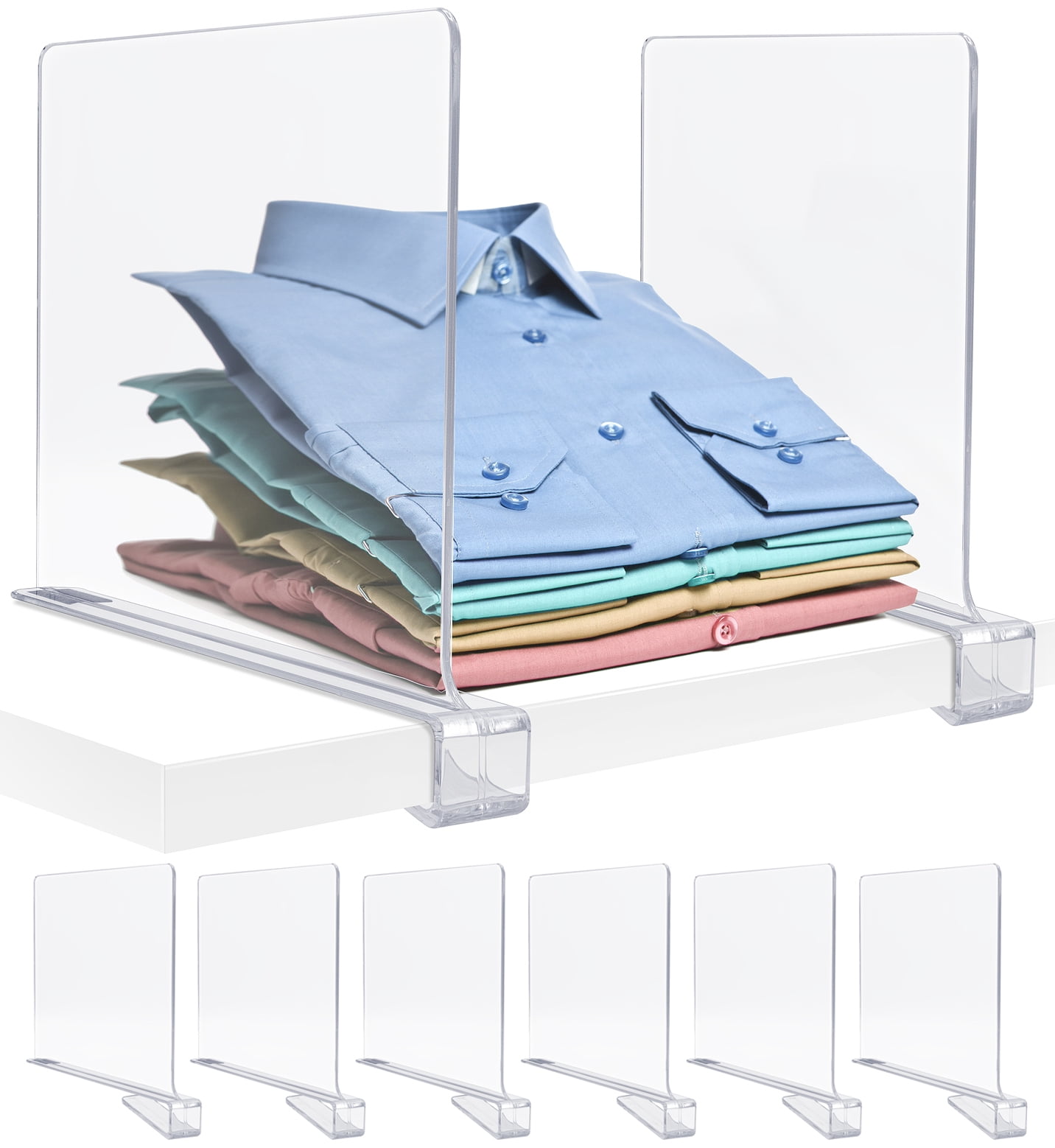 Sorbus Clear Acrylic Shelf Dividers for Closets and Cabinets, Clothes & Linen Organizer, 6-Pack