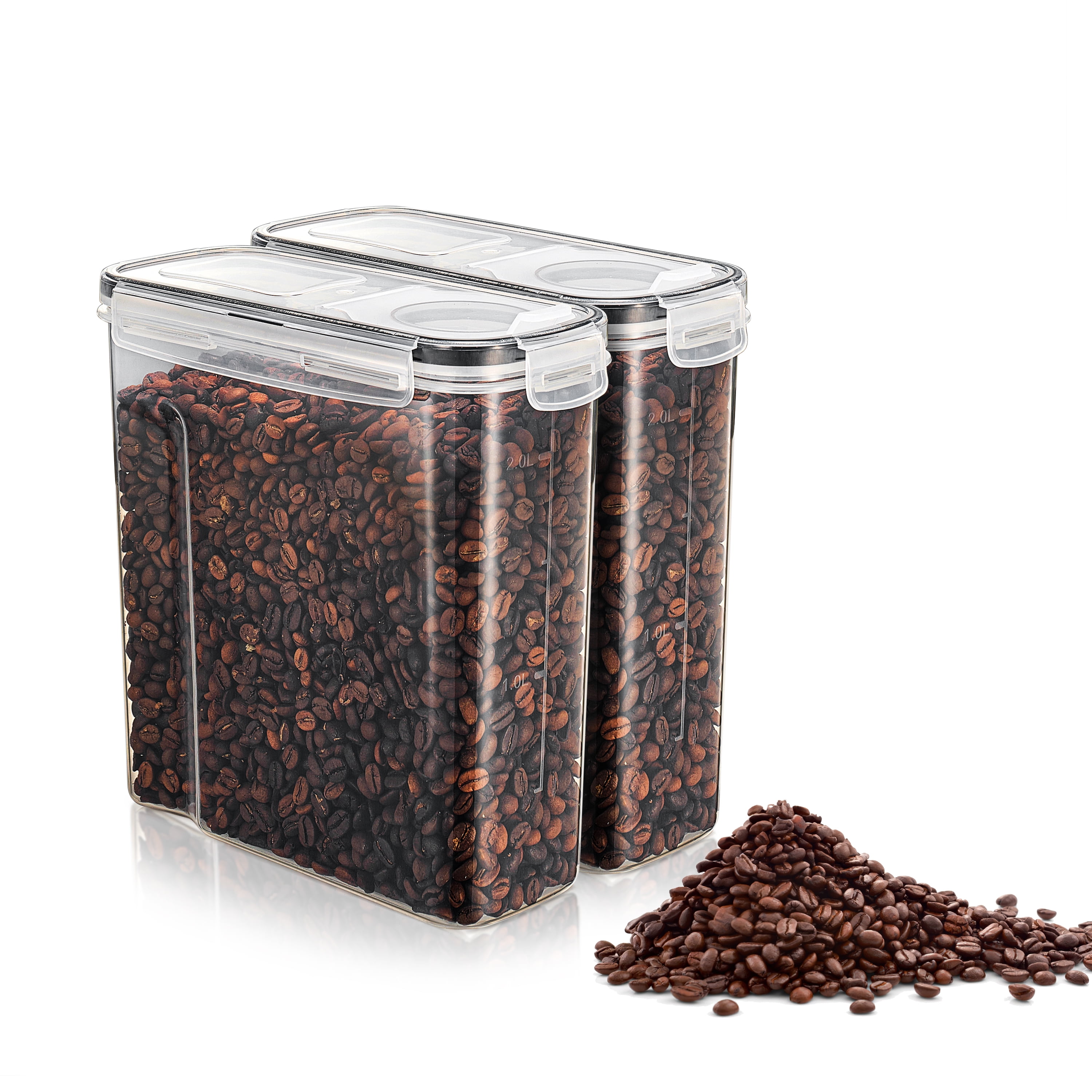 Sorbus Clear Airtight Coffee Bean Storage Containers 2-Pack, 2L BPA-Free with Flip Lock Lids