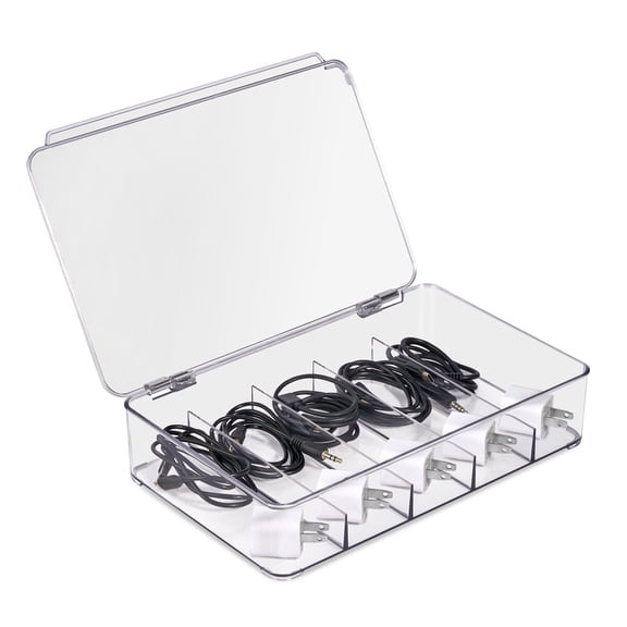 Sorbus Clear Cable Organizer Boxes with Lid, 5 Compartments for Cords & Accessories