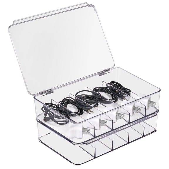 Sorbus Clear Cable Organizer Boxes with Lids, 2 Pack, for Chargers & Accessories