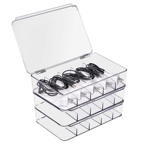 Sorbus Clear Cable Organizer Boxes with Lids, 3 Pack, for Chargers & Accessories