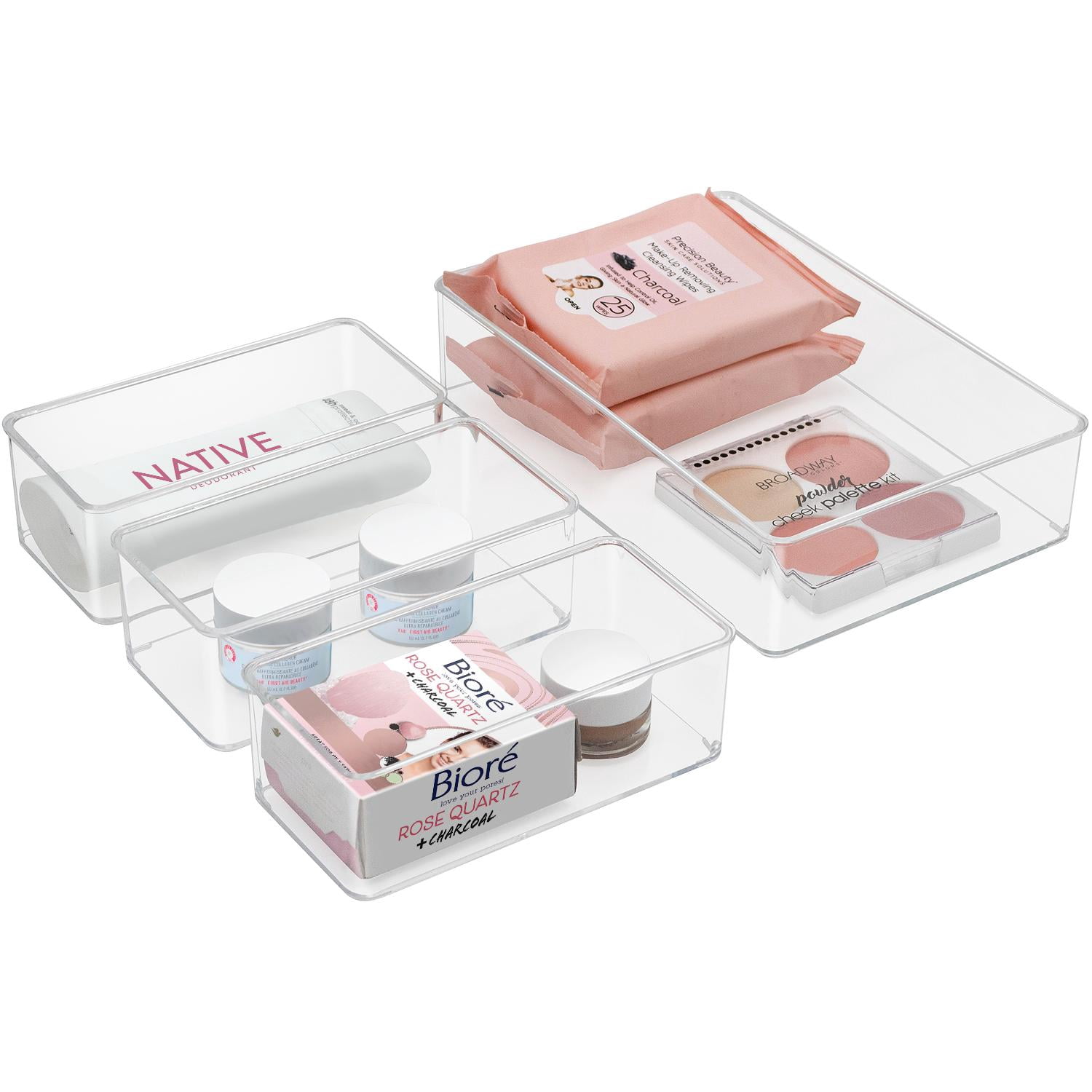 Sorbus Clear Drawer Organizer 4-Piece Set, Multipurpose Bins for Makeup, Office, Kitchen