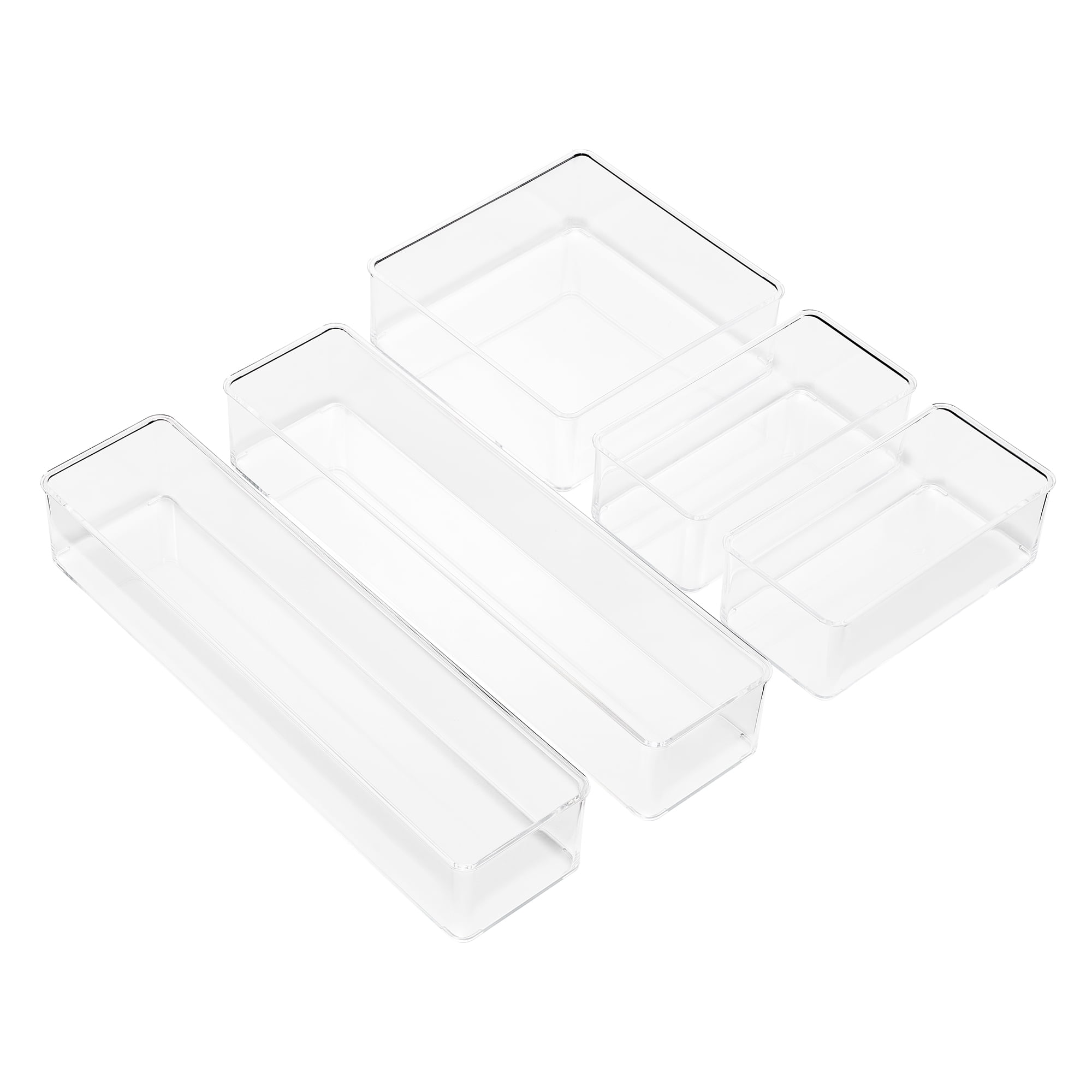 Sorbus Clear Drawer Organizer 5-Piece Set A, Multi-Purpose Storage Bins for Office & Crafts
