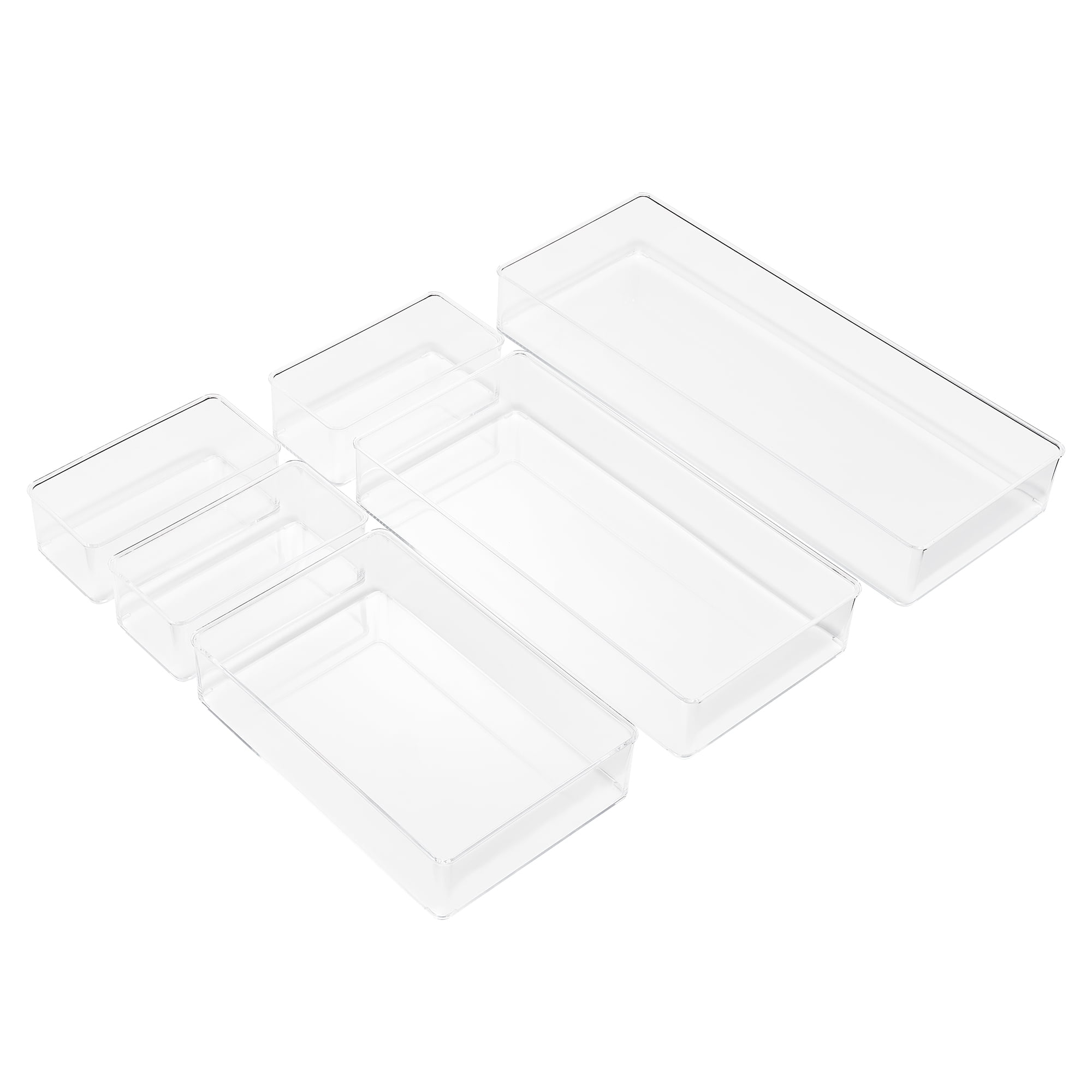 Sorbus Clear Drawer Organizer 6-Piece Set, Multi-Purpose Storage Bins for Office & Crafts