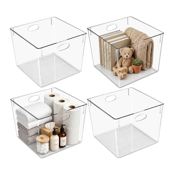 Sorbus Clear Extra Large Square Storage Bins, 4-Pack Stackable BPA-Free Organizer Bins with Handles