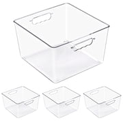 Sorbus Clear Large Square Storage Bins, 4-Pack Stackable BPA-Free Organizer Bins with Handles