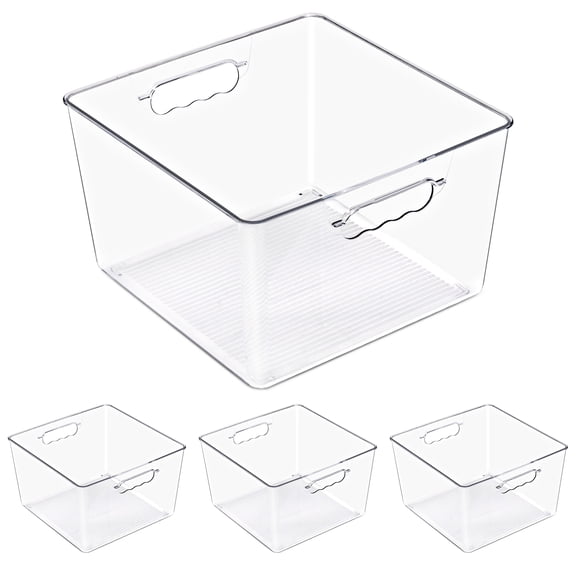 Sorbus Clear Large Square Storage Bins, 4-Pack Stackable BPA-Free Organizer Bins with Handles