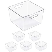 Sorbus Clear Large Square Storage Bins, 6-Pack Stackable BPA-Free Organizer Bins with Handles