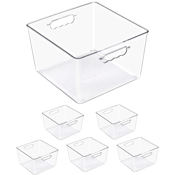 Sorbus Clear Large Square Storage Bins, 6-Pack Stackable BPA-Free Organizer Bins with Handles