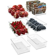 Sorbus Clear Plastic Fridge Organization Bin 6-Pack Set, Stackable with Handles
