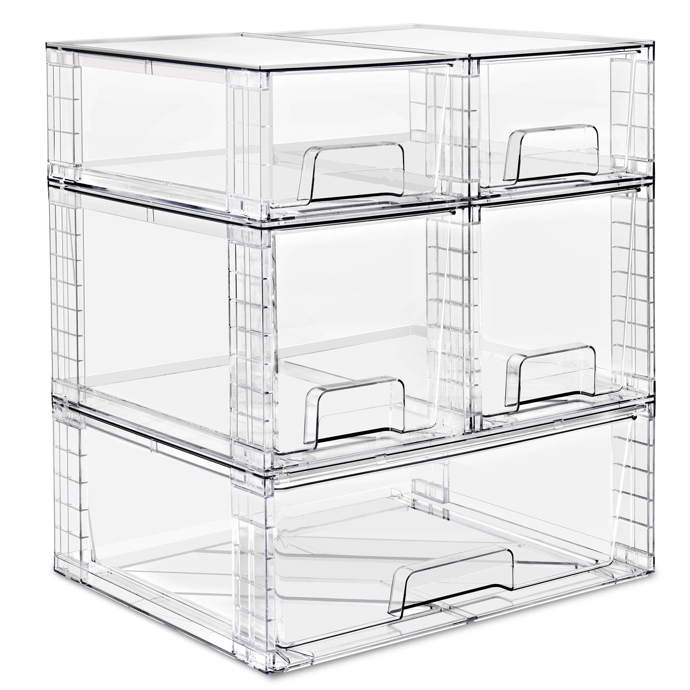 Sorbus Clear Pull-Out Storage Bin Set, 5 Stackable Drawers for Vanity and Under-Sink Areas