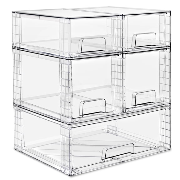 Sorbus Clear Pull-Out Storage Bin Set, 5 Stackable Drawers for Vanity and Under-Sink Areas