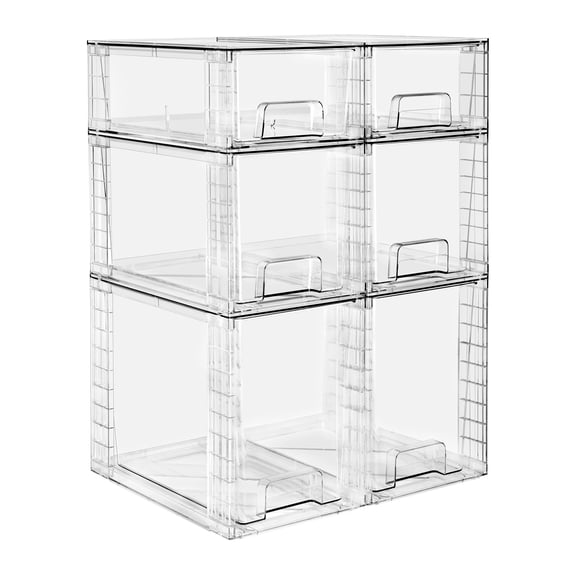 Sorbus Clear Pull-Out Storage Bin Set, 6 Stackable Drawers for Vanity and Under-Sink Areas