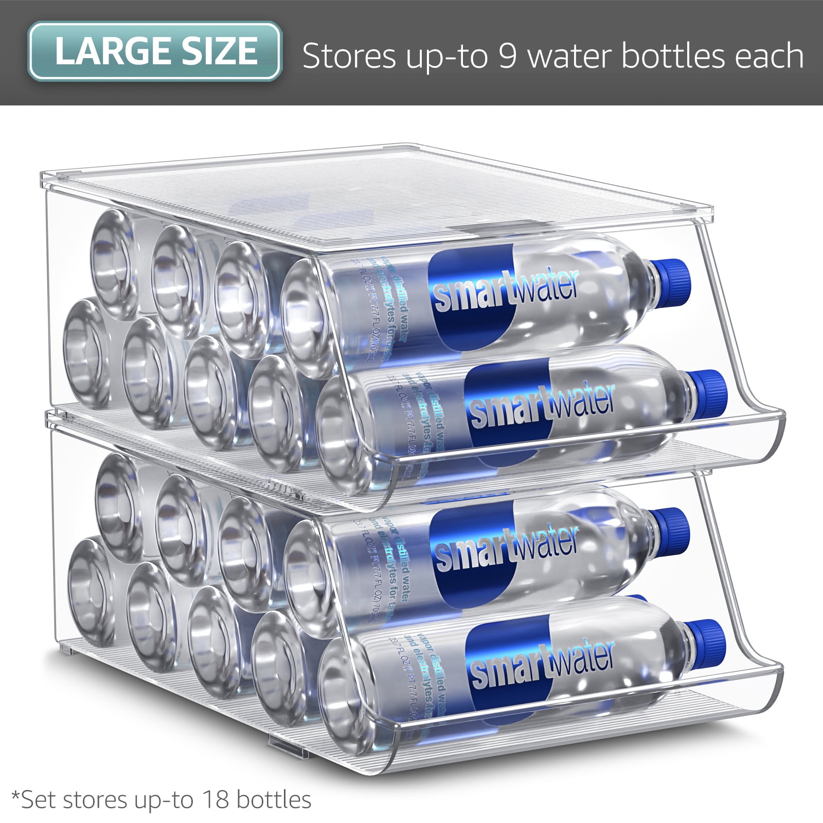Sorbus Clear Refrigerator Bins, Water Bottle Organizer, 2 Count