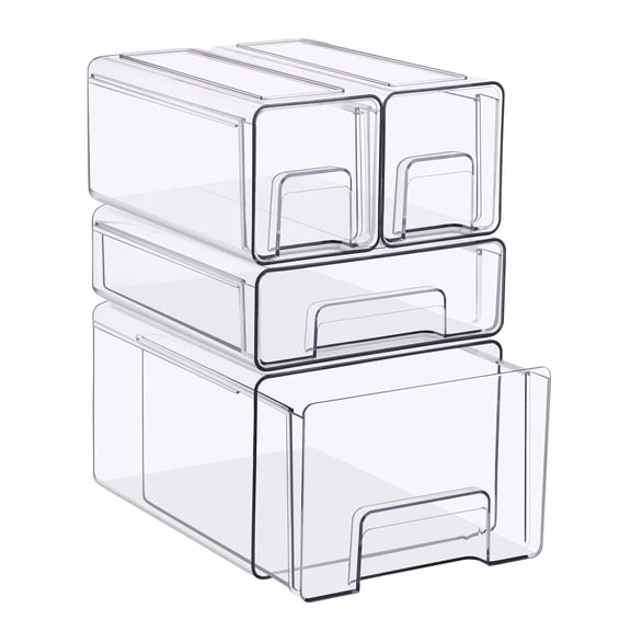 Sorbus Clear Stackable Makeup Storage Drawer Set, Small/Medium/Large, 4-Pack