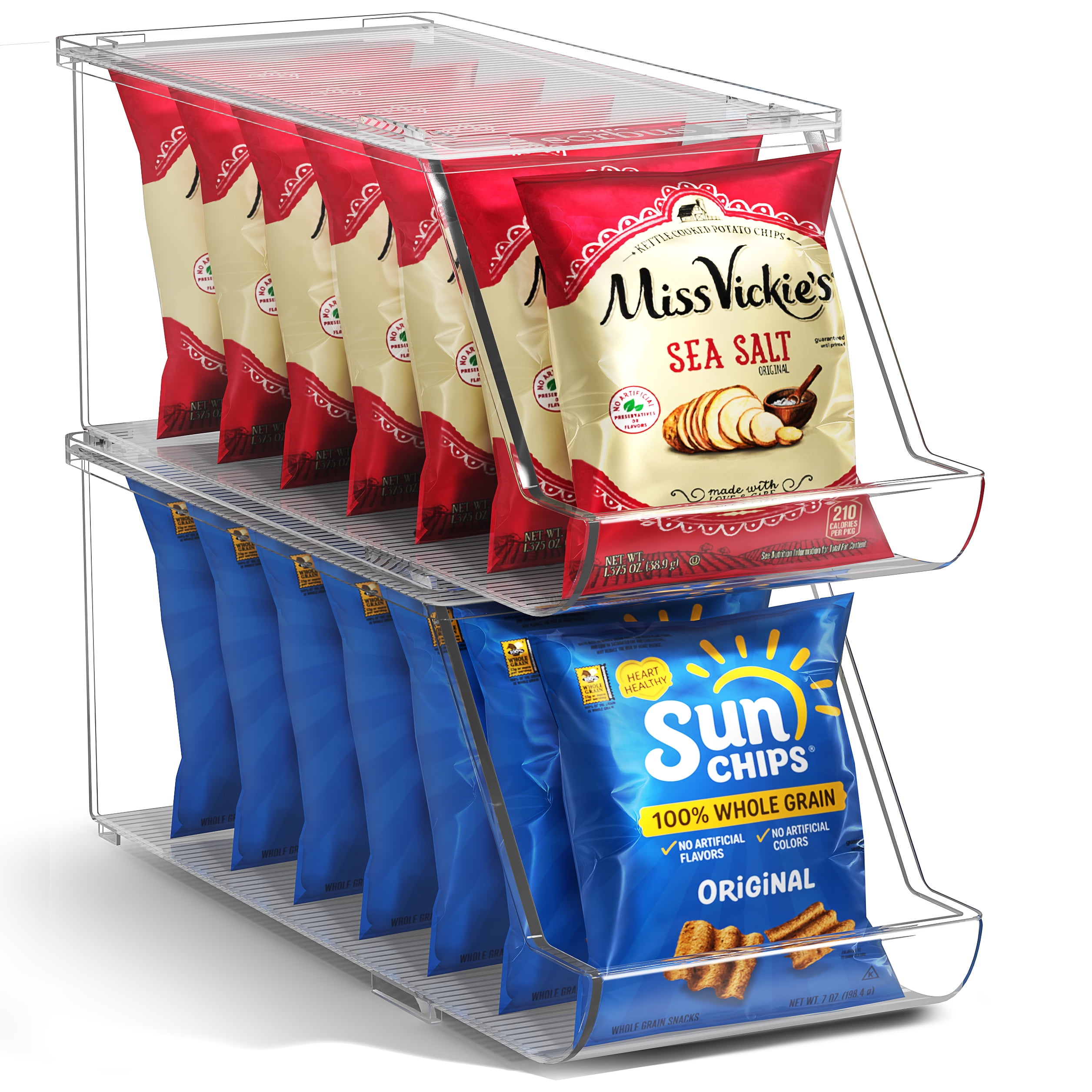 Sorbus Clear Stackable Pantry Organizer Bins with Lids, Open Front Snack Storage, 2 Pack