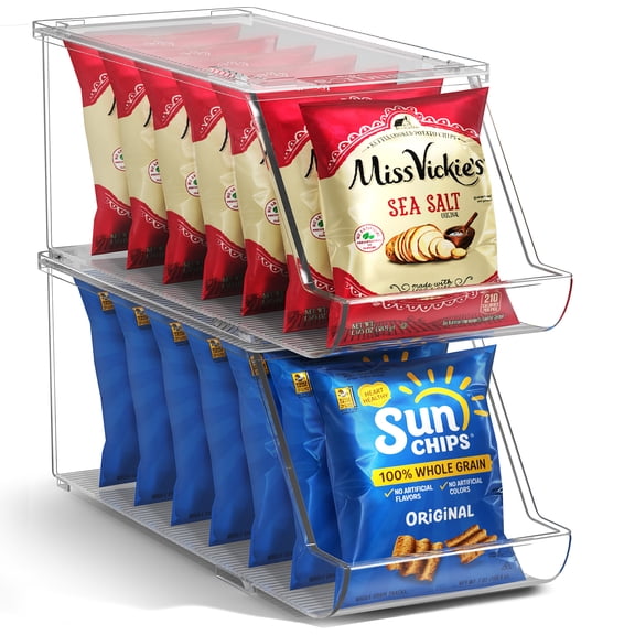 Sorbus Clear Stackable Pantry Organizer Bins with Lids, Open Front Snack Storage, 2 Pack