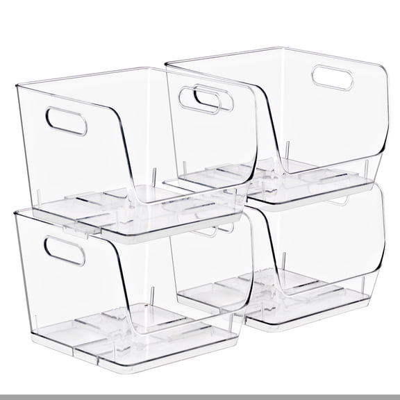 Sorbus Clear Stackable Square Storage Bins, Medium Open-Front Acrylic Pantry Organizers, 4 Pack