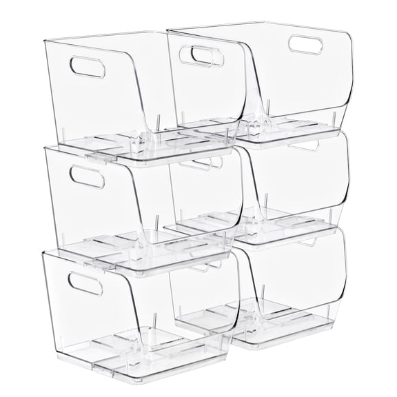 Sorbus Clear Stackable Square Storage Bins, Medium Open-Front Acrylic Pantry Organizers, 6 Pack
