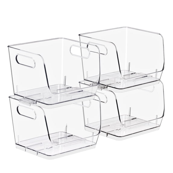 Sorbus Clear Stackable Square Storage Bins, Small Open-Front Acrylic Pantry Organizers, 4 Pack