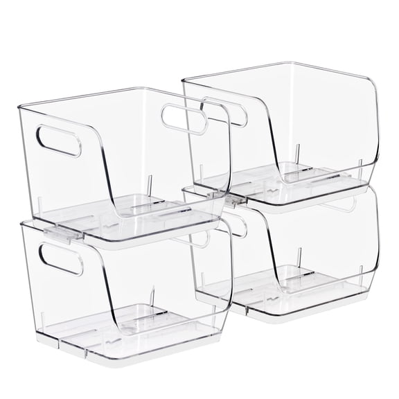 Sorbus Clear Stackable Square Storage Bins, Small Open-Front Acrylic Pantry Organizers, 4 Pack