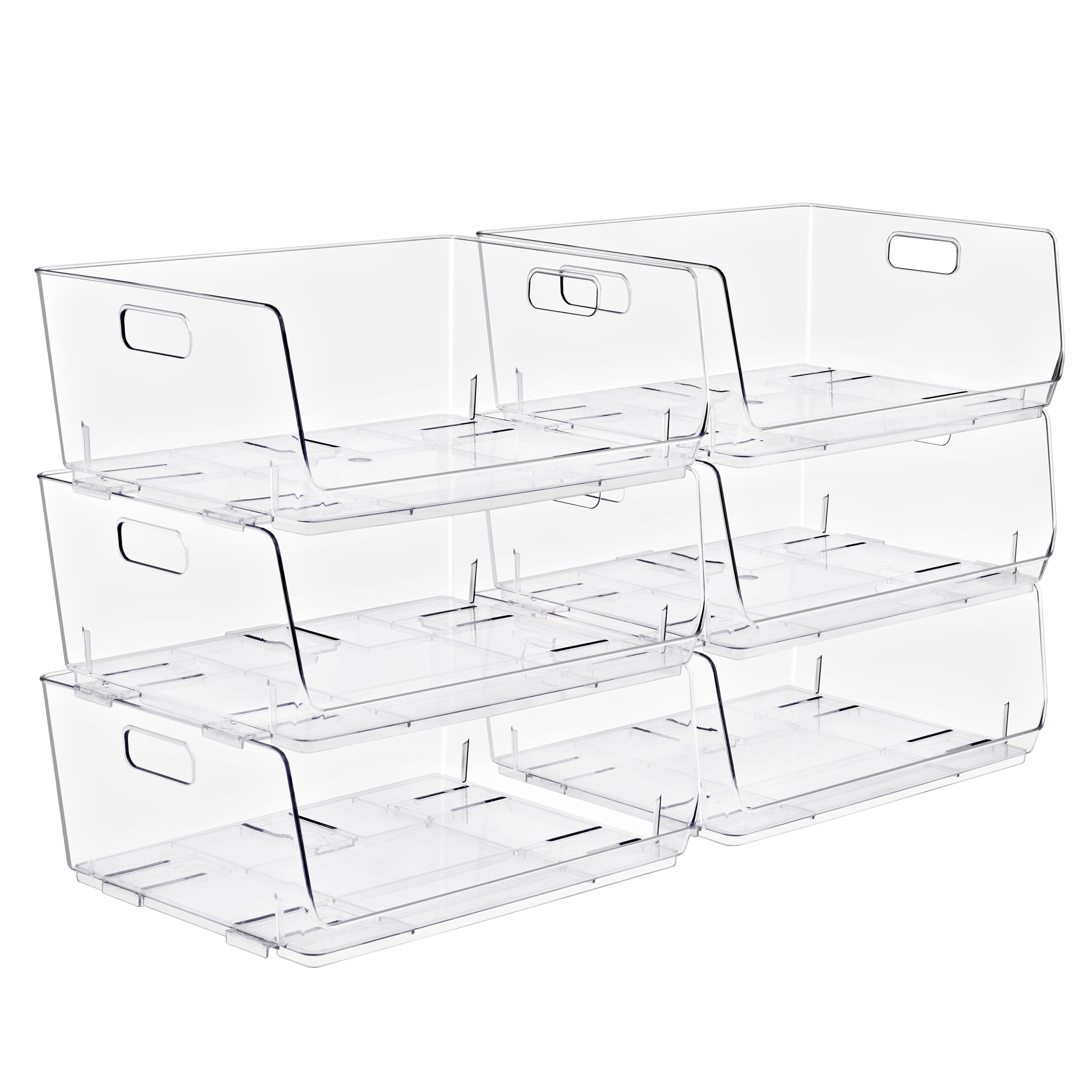 Sorbus Clear Stackable Storage Bins, Large Open-Front Acrylic Pantry Organizers, 6 Pack